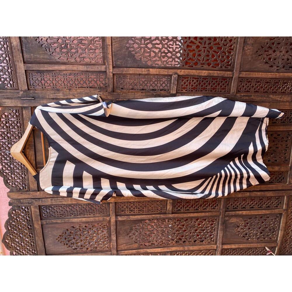 Yes No Black and White Modern Geometric  Stripe Pattern Tunic Dress Size L